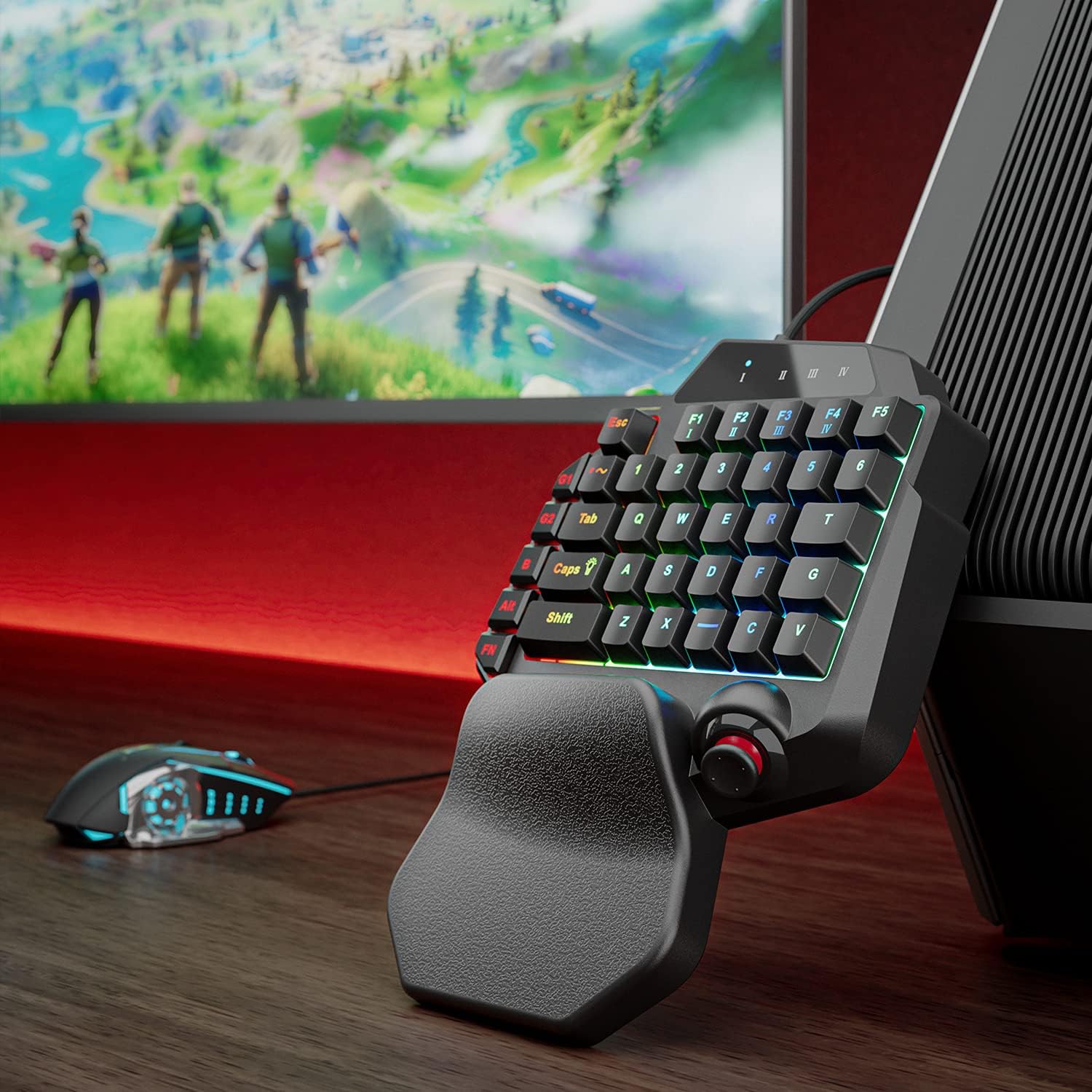 IFYOO K96 USB Wired Gaming 36 Keys One-Handed Keyboard and Mouse Combo Set for PC Games (Windows 10/8/7/XP, Linux), with RGB Backlit, Analog Joystick (with 4 Profiles), Wrist Rest, 2 Macros Keys