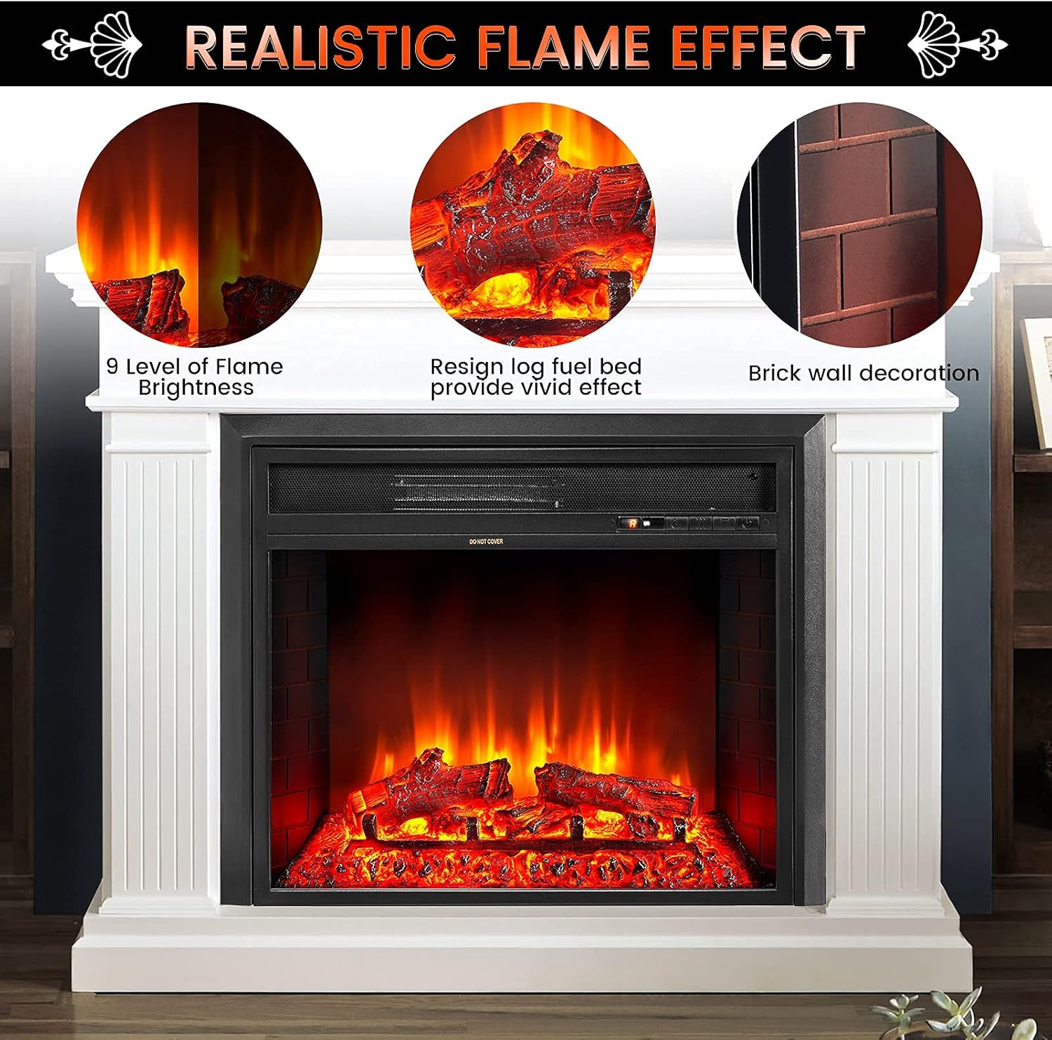 oneinmil Electric Fireplace, 25 inches Insert Electric Fireplace, Home Office Heater with Remote Control and Thermal Protection, 750/1500W, Black