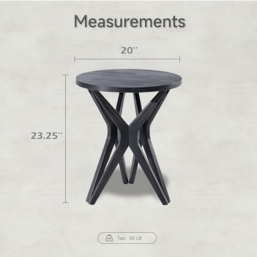 Pedestal Farmhouse End Table Set of 2, Distressed Ash Grey Top with Tripod Base for Modern Farmhouse, Boho Decor, Round
