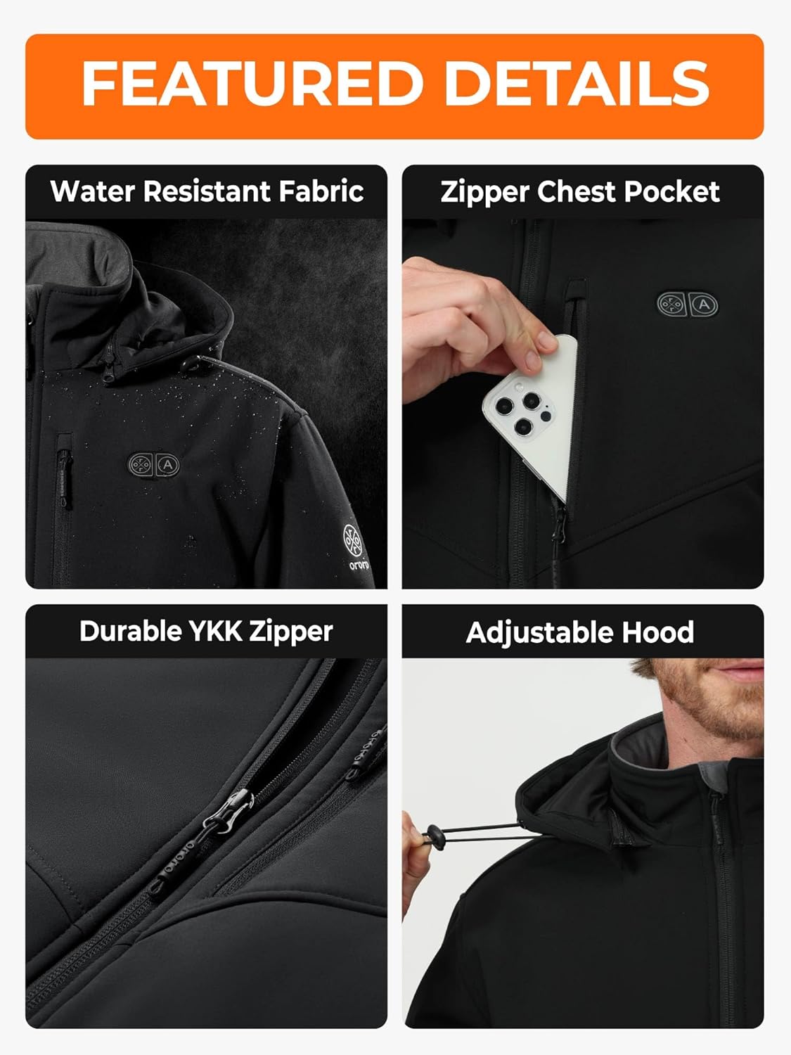 ORORO Men's Dual Control Heated Jacket (Black, XL) and Extra Battery