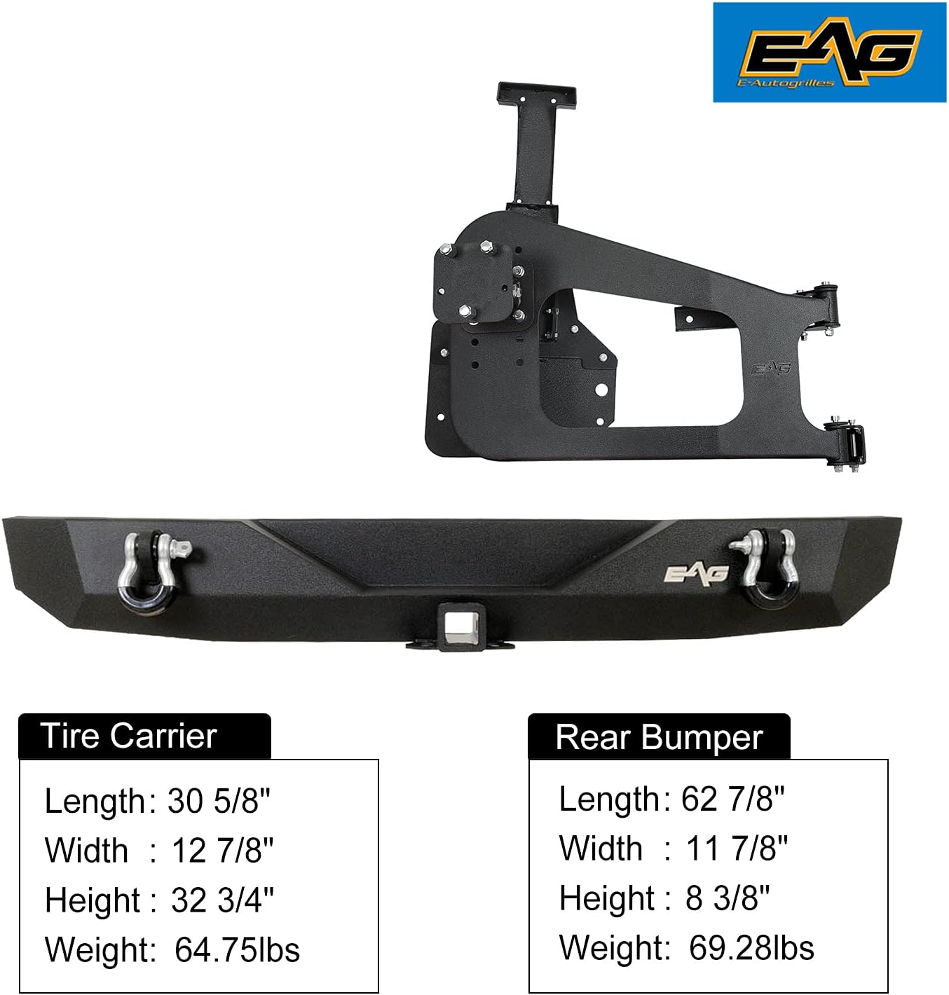 EAG JK Rear Bumper W/Tire Carrier & Adjustable Tire Mount Fit for 2007-2018 Wrangler JK