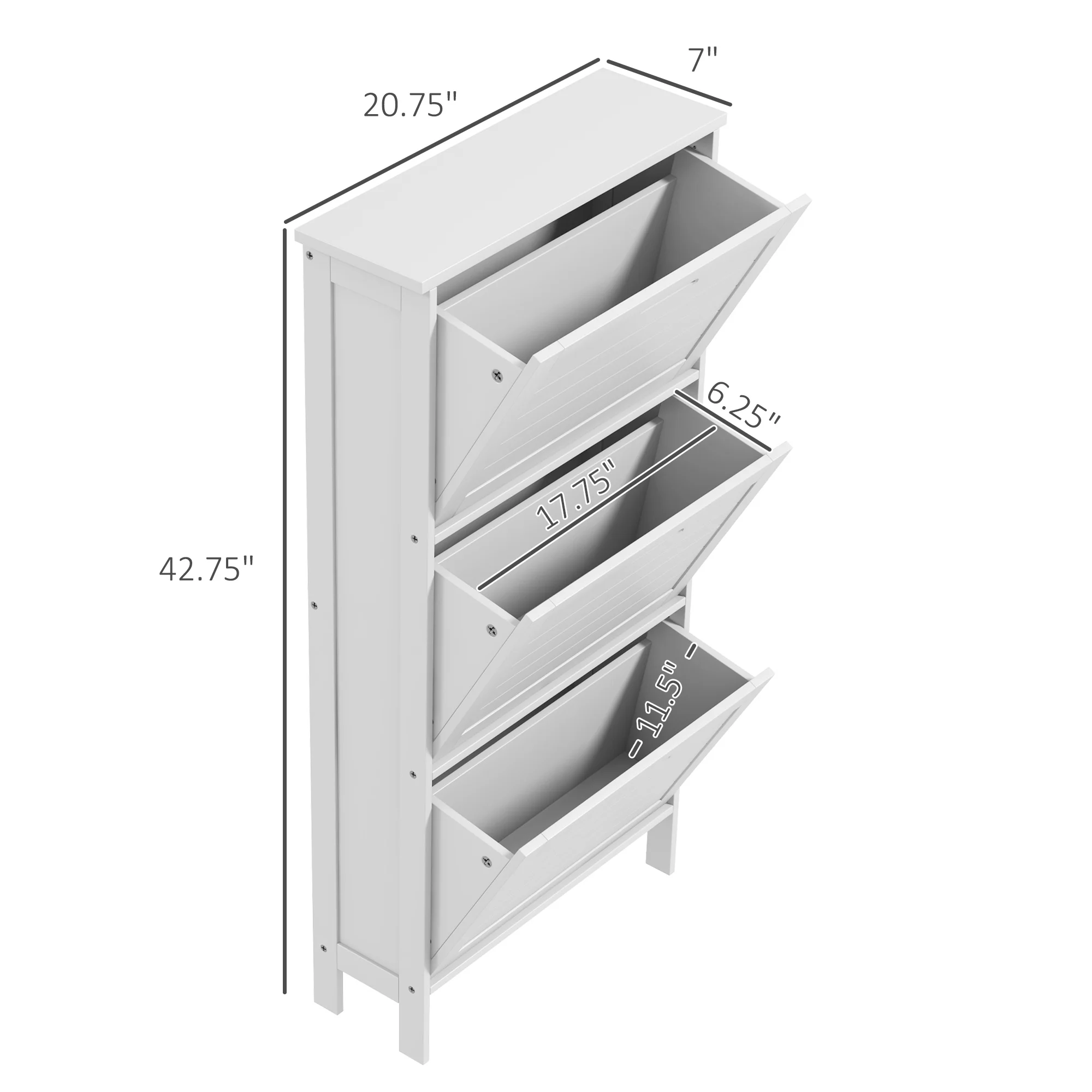 CoSoTower Narrow Shoe Storage Cabinet for Entryway with 3 Flip Drawers, Slim Shoe Rack Organizer with Louvered Doors for 6 Pairs of Shoes, White