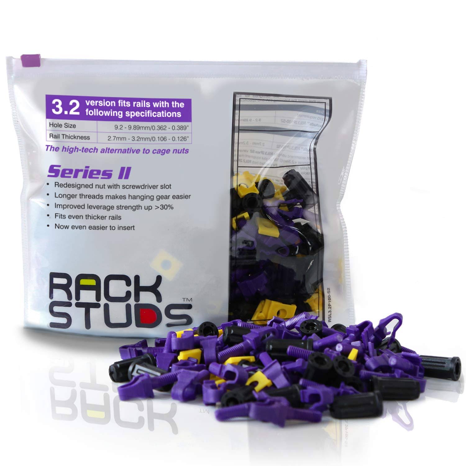 Rackstuds P100 Rack Mount Solution Series II – No More Cage NUTS! The Easiest and Safest Server Rack Solution in 19x22 Racks wit