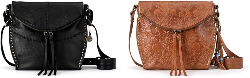 The Sak womens Leather & Silverlake Crossbody Bags in Leather Casual Purse with Adjustable Strap Zipper Pockets, Black Ii & Tobacco Floral Embossed Ii, One Size US
