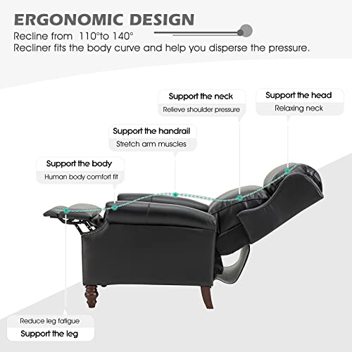 HULALA HOME Genuine Leather Manual Recliner,Push Back Recliner Chair with Solid Wood Legs, Wingback Recliner with Nailhead Trim,Armchair LazyBoy Sofa for Living Room,Home Theater,Turquoise