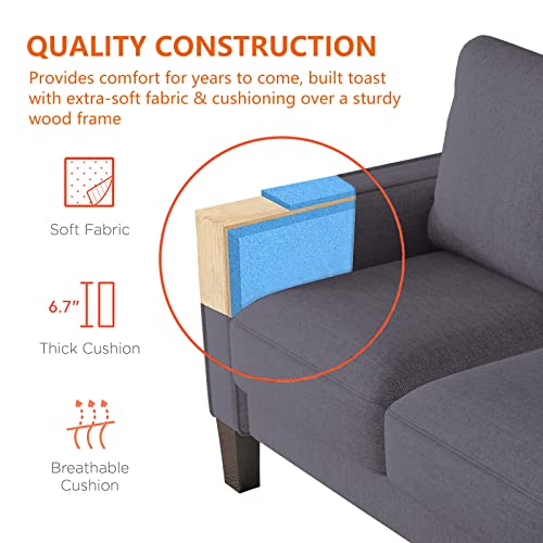 Sofa Couch with Seats Storage-Comfy Upholstered 3 Seater Sofa, Solid Wood Leg, Ultra Thick Cushion, Compact Small Space Furniture, Living Room, Office, Apartment, Beige