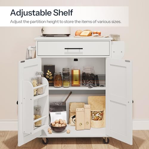 HOOBRO Kitchen Island with Power Outlet, Kitchen Island Storage Island with Large Worktop, Spice Rack and Drawer, Rolling Kitchen Cart on Wheels, for Kitchen and Dining Room, Rustic Brown and Black