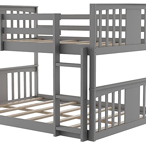 Harper & Bright Designs Twin Over Twin Low Bunk Bed with Headboard and Footboard, Wooden Bunk Bed with Ladder, for Toddlers Kids Boys Girls - White