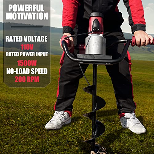 6-Inch & 4-Inch Auger Bit Earth Auger,1500W Electric Post-Hole Digger, Earth Auger Digging Drill, Ideal for Post Hole Digging, Drilling, Tree Planting
