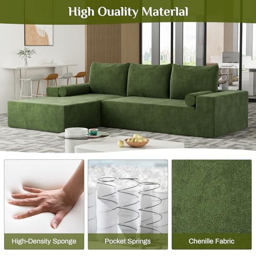 OUYESSIR L-Shape Modular Sectional Sofa Couch Set, 105" Modern Chenille Minimalist Couch, Upholstered Corner Cloud Sofa Sleeper for Living Room, Bedroom, 2 PC Free Combination, Beige White