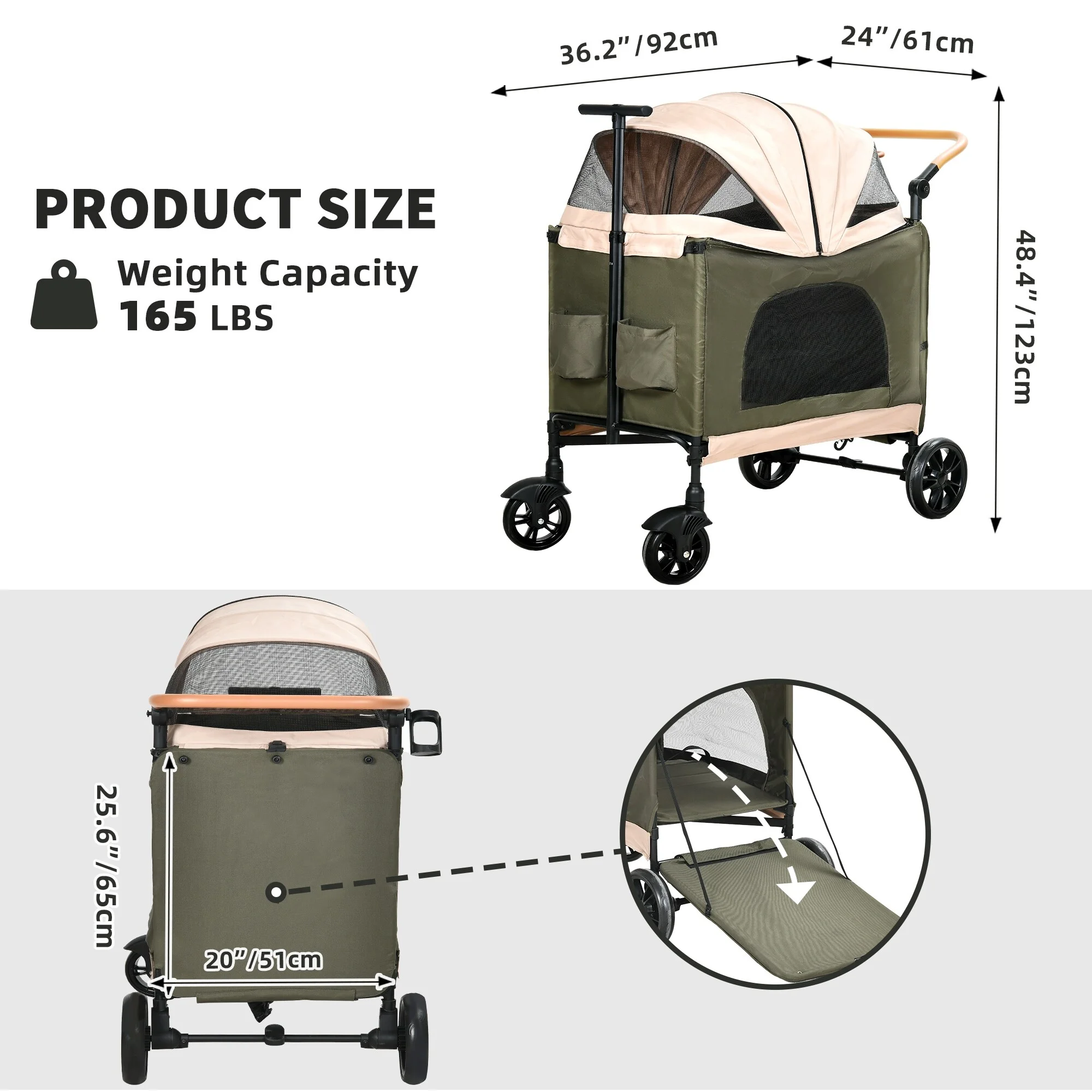 Warranty Company Moasis Foldable Doggy Stroller for Medium Large Dog Pet Stroller with Adjustable Handle