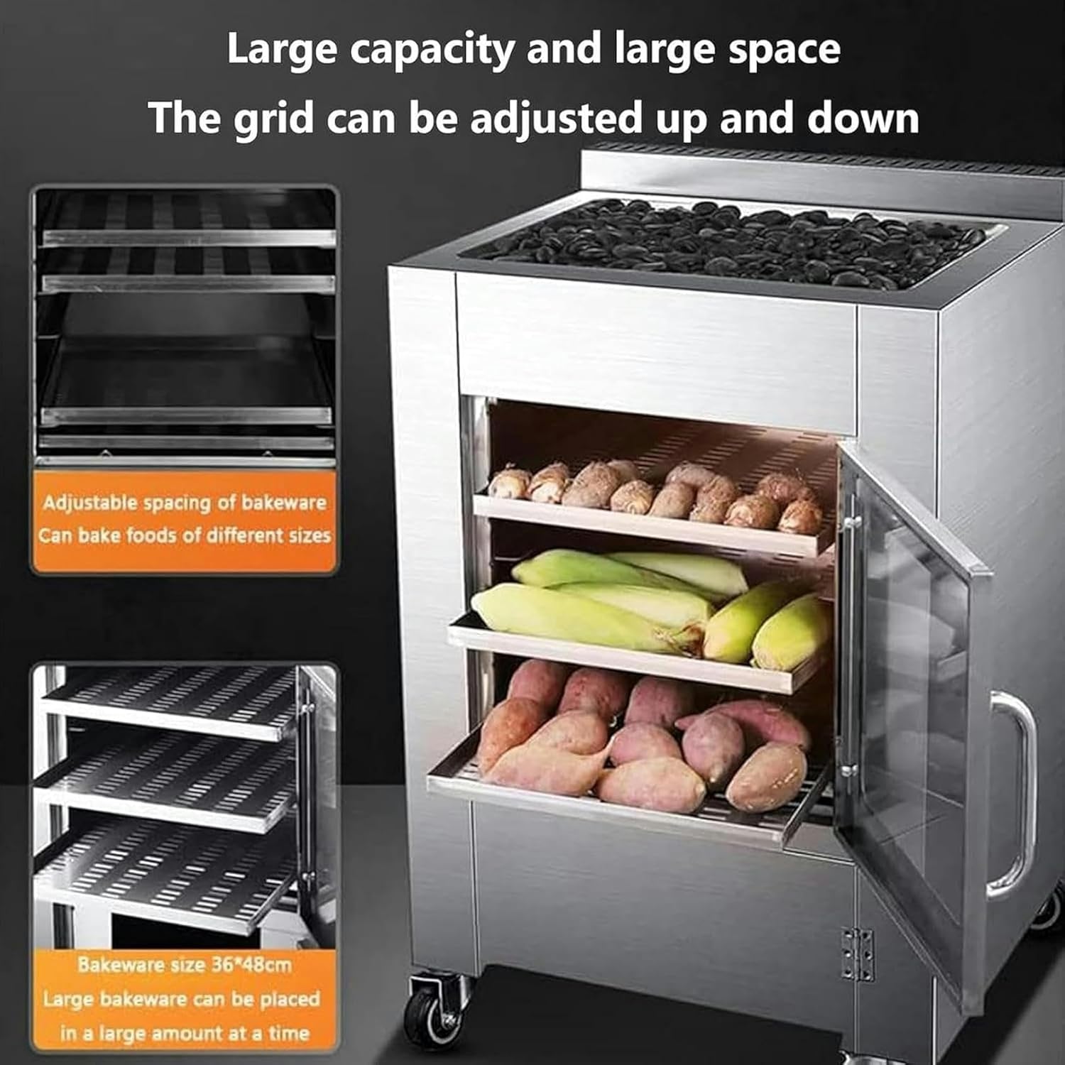 Home Sweet Potato Oven, 100 -Liter Coal Pizza Oven, Stainless Steel Sweet Potato Oven, 36 * 48 M Baking Size, Used To Make Pizza, Sweet Potatoes, Barbecue