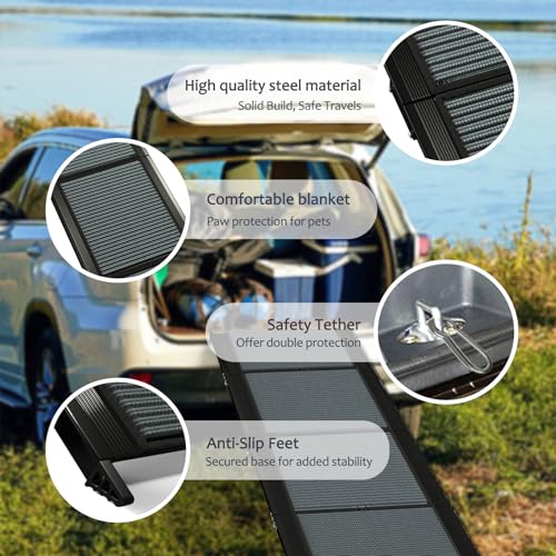 Dog Ramp for Car, 71" Extra Long & 17" Wide Pet Ramp, Portable Foldable Dog Car Ramp for Medium & Large Dogs, with Non-Slip Rug Surface, Up to 250LBS Enter a Car, SUV & Truck & Porch Steps (Large)
