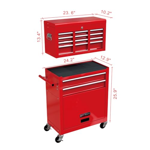High Capacity Rolling Tool Chest, 8 Drawer Rolling Tool Chest with Wheels High Capacity Lockable Tool Storage Cabinet Toolbox Organizer for Garage Warehouse Workshop