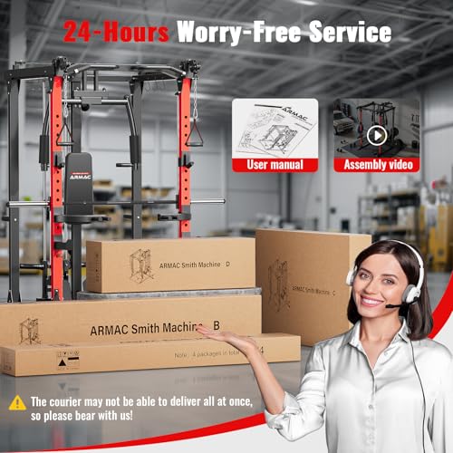 ARMAC Smith Machine, Multi-Functional Power Cage for Home Gym, 2000LBS Squat Rack with Two LAT Pull-Down Systems, Cable Crossover Machine and and More Cable Attachment