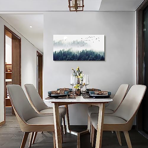 Landscape painting wall decor Canvas Wall Art for Living Room - Misty Forests of Evergreen Coniferous Trees in an Ethereal Landscape - Modern Home Decor Framed Ready to Hang bedroom decoration