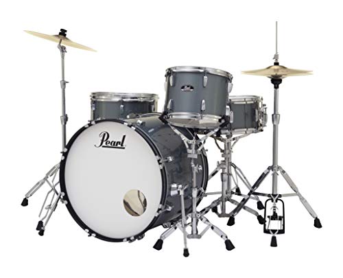 Pearl Roadshow Drum Set 4-Piece Complete Kit with Cymbals and Stands, Charcoal Metallic (RS584C/C706)