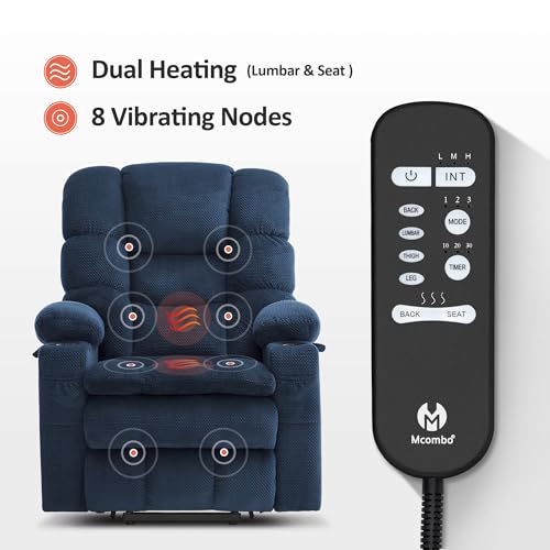 MCombo Large Triple Motor Power Lift Recliner Chair with Massage and Dual Heating, Adjustable Headrest for Tall Elderly People, Fabric 7634 (Grey, Large)
