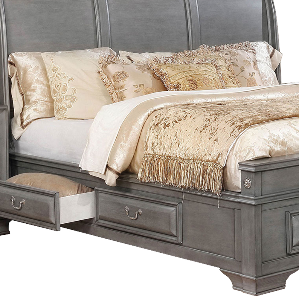 Wooden Queen Size Bed with Spacious Storage Drawers Gray- Saltoro Sherpi