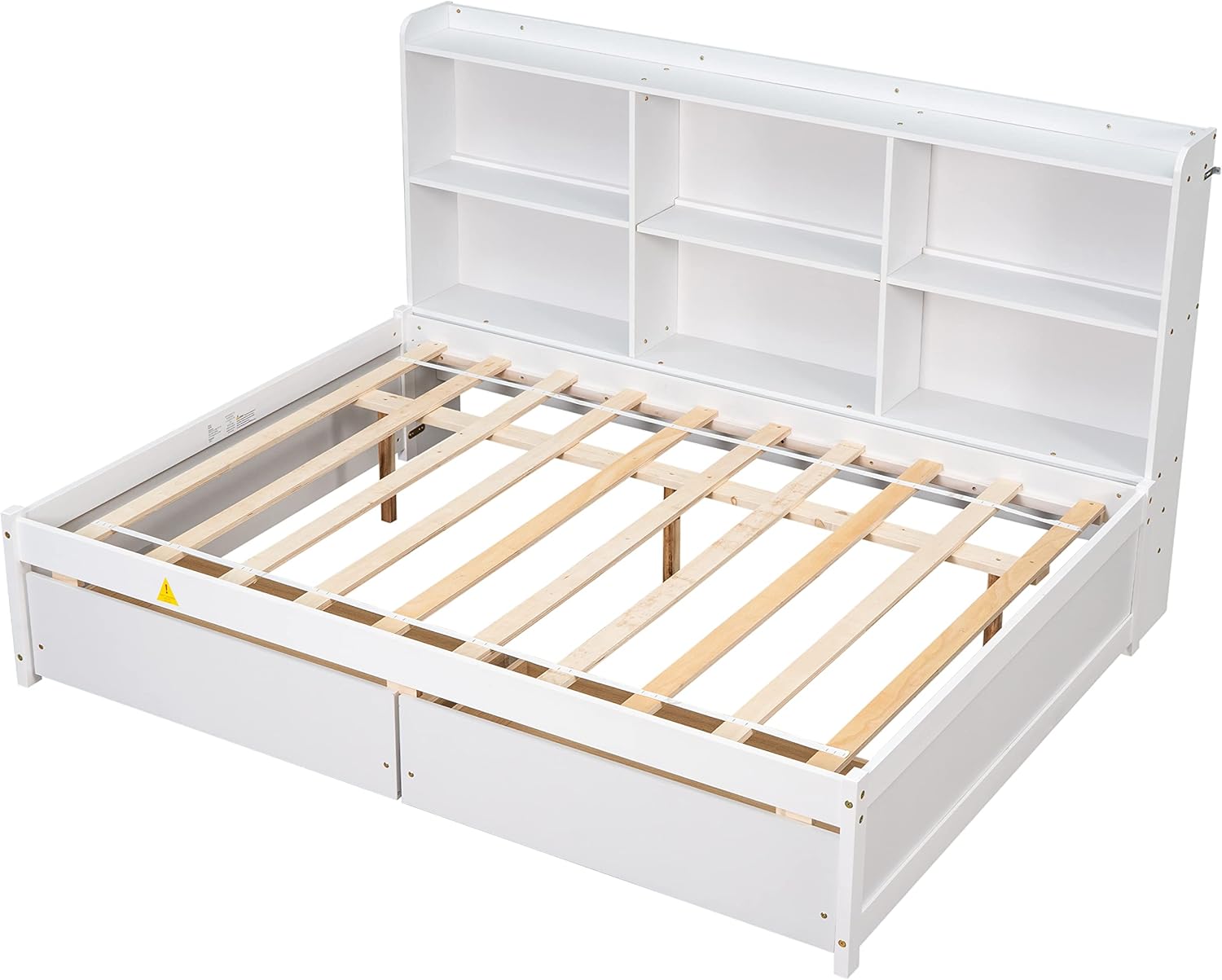 Harper & Bright Designs Full Size Daybed with Storage Bookcase and 2 Drawers, Wood Full Platform Bed with Sideboard, Full Sofa Bed Frame for Bedroom, Living Room (Full, White)