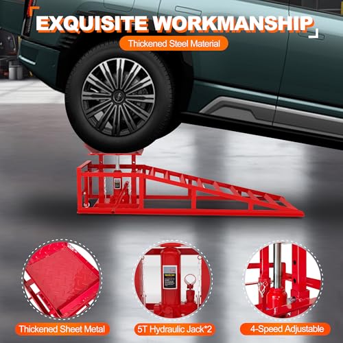 2 Pack Hydraulic Car Ramps, 11050LBS 5T Car Ramp High Lift 9"-14.2", Heavy Duty Steel Car Lift Ramp, Automotive Truck Service Ramps for Oil Changes Support Jack for Maintenance, Black