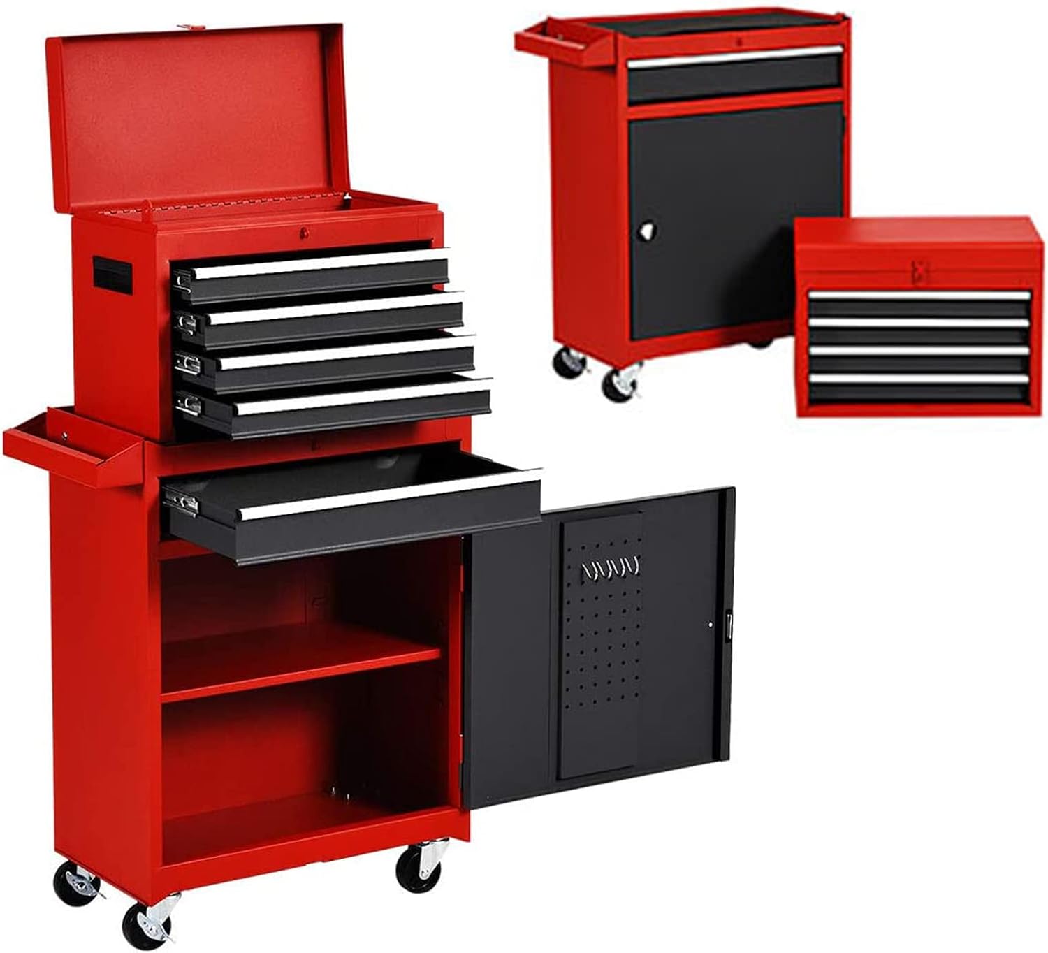 Goplus 5-Drawer Rolling Tool Chest, Tool Storage Box, Removable Tool Cabinet, Sliding Metal Organizer w/Lockable Drawers (Red+Black)