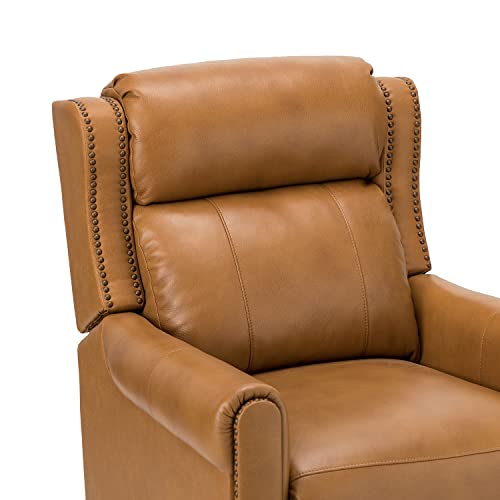 HULALA HOME Genuine Leather Recliner with Nailhead Trim, Manual Push Back Reclining Chair with Adjustable Backrest & Footrest, Headrest & Lumbar Support, for Living Room Bedroom, Black