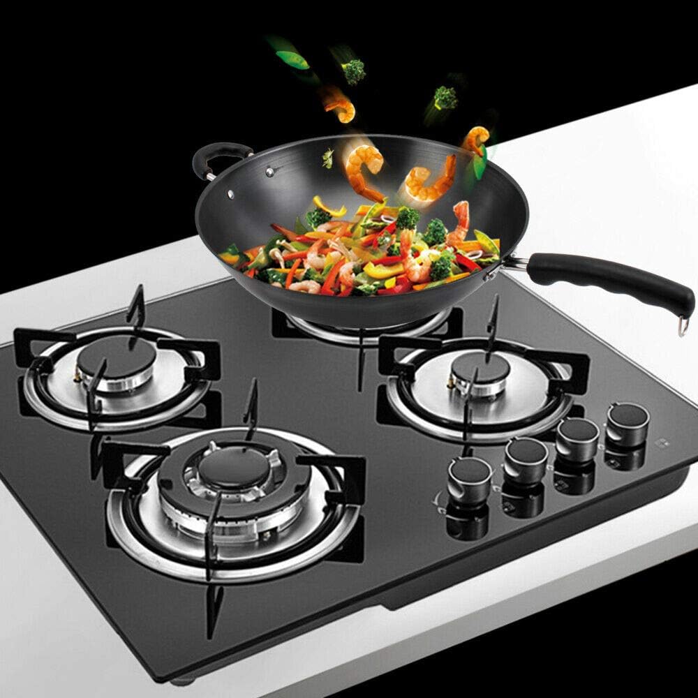 23'' Gas Stove Cooktop, 4 Burner Built-in Stove Tempered Glass LPG/NG Gas Cooktop Home Kitchen Hob Cooker Thermocouple Protection