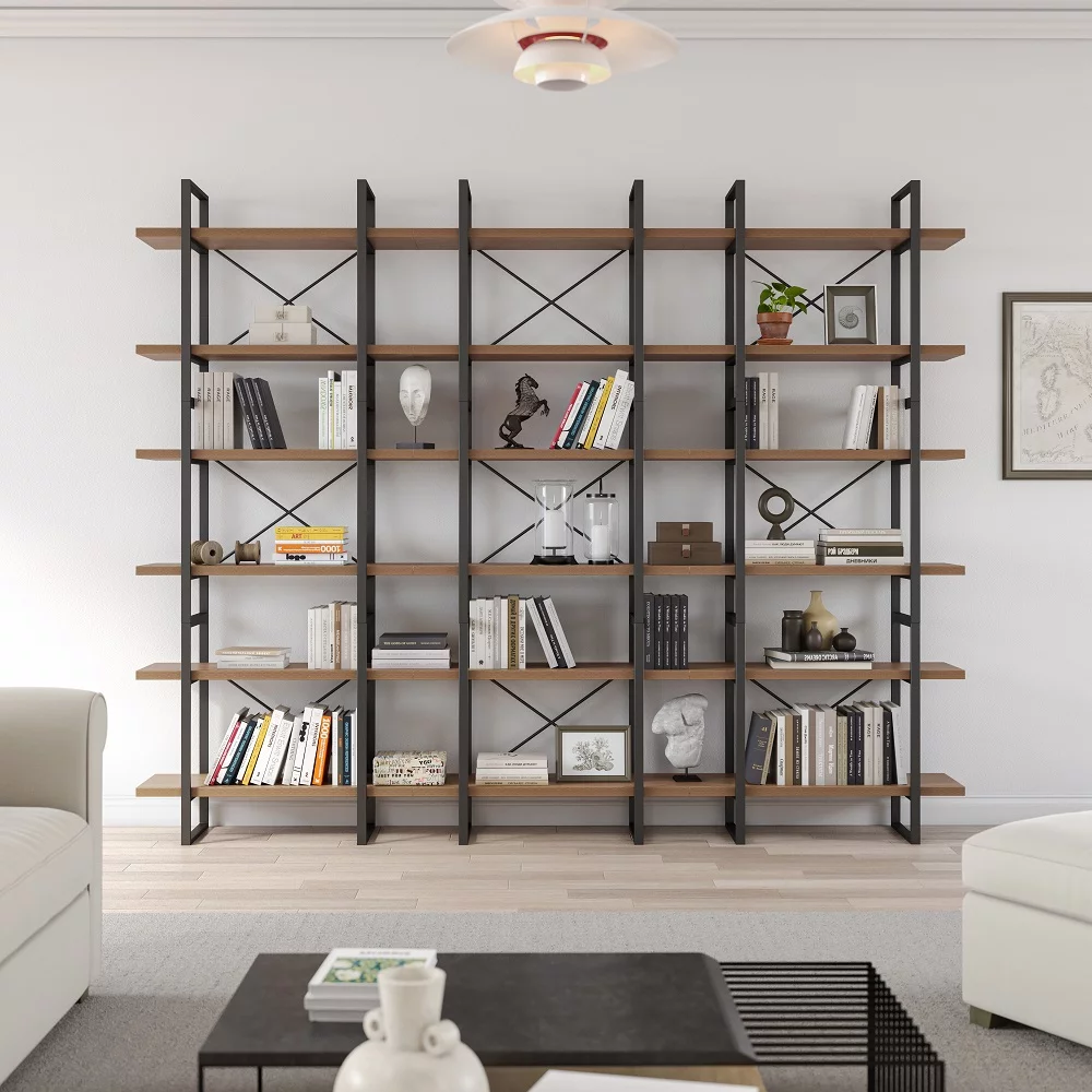 Davee Brown Walnut Color 6 Tiers Display and Storage Room Divider Bookcase