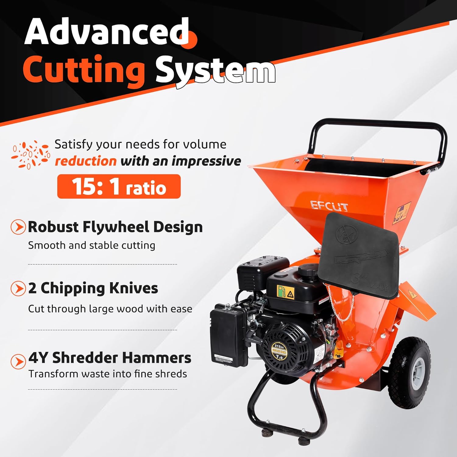 3-in-1 Multi-Function Wood Chipper Shredder Mulcher + Blade Repacements (2 Sets)