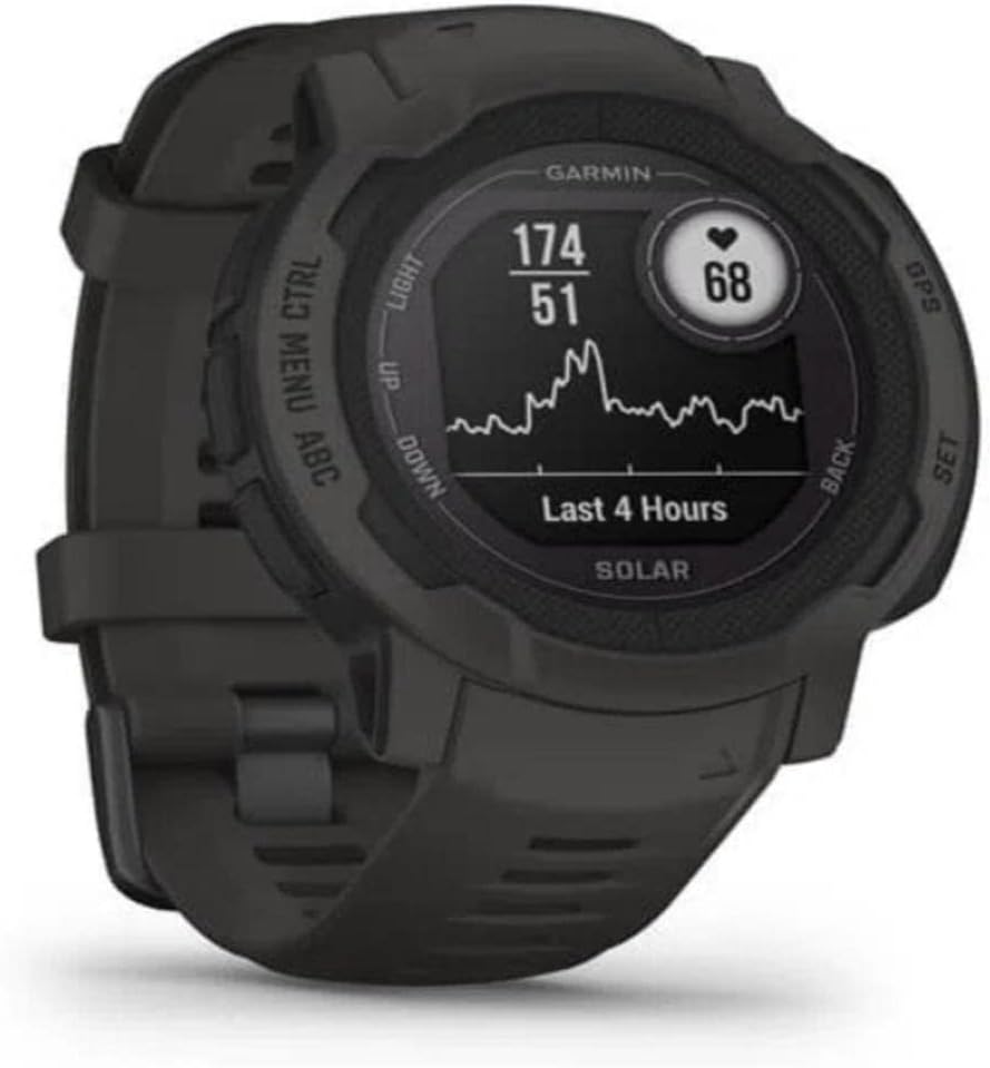 Garmin Instinct 2 Solar, GPS Outdoor Watch, Solar Charging Capabilities, Multi-GNSS Support, Tracbak Routing, Graphite