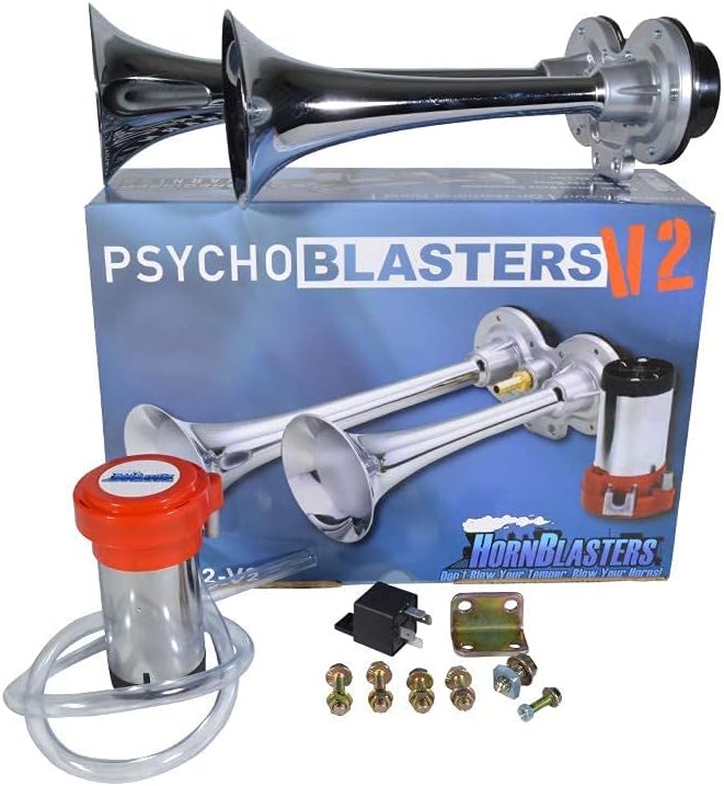 HornBlasters PsychoBlasters V2 Electric Air Horn with Self Driven Compressor - Replace Stock Horn - Easy Install