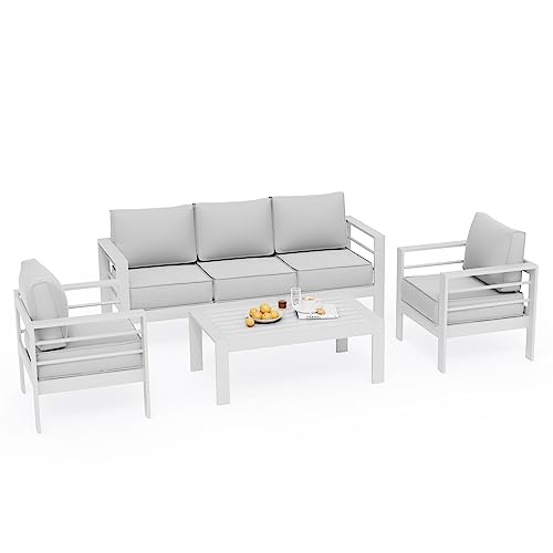 UDPATIO 8 Piece Aluminum Patio Furniture Set, Oversized Modern Outdoor Furniture Set with Olefin Fabric Cushion for Patio Deck Backyard, Dark Grey(with Waterproof Covers)