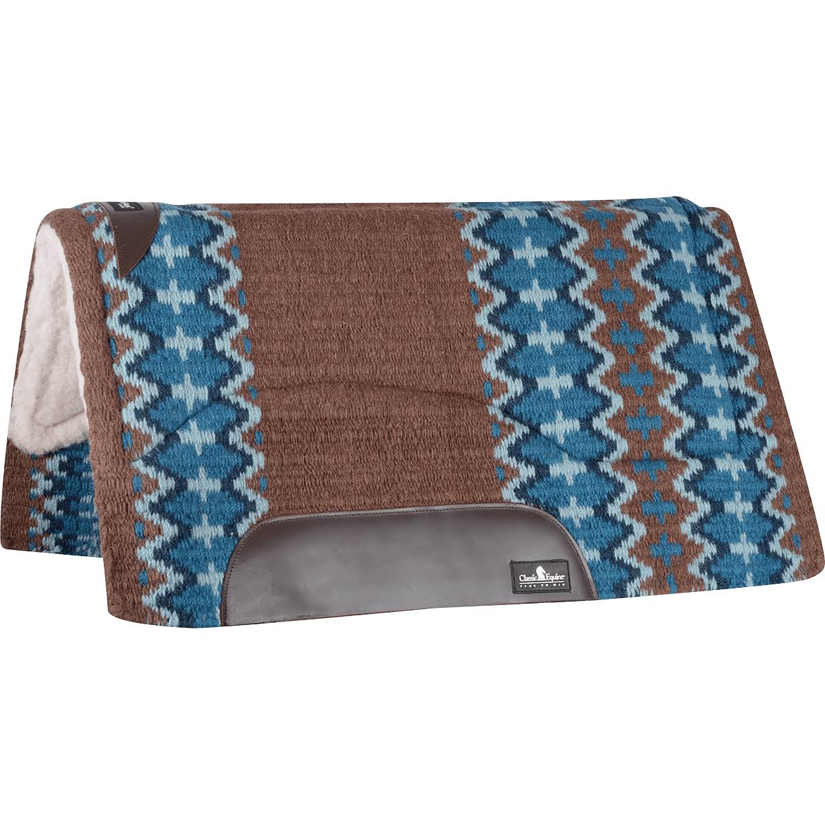 Classic Equine Sensorflex Saddle Pad Wool Top Straight 32x34 Navy Ivory