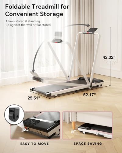 3 in 1 Walking Pad Treadmills - Folding Treadmill 300lbs Capacity Under Desk Treadmill 3.0HP Foldable Treadmill for Home Office with Remote Control & Smart APP Space Saving