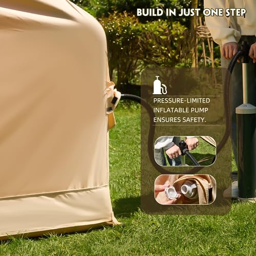 YOLENY Inflatable Tents for Camping, 4/6/8/10/12 Person Tent with TPU Skylight, Mesh Windows, Stove Jack & Pump, Easy Setup 4 Season Glamping Tent, Waterproof & Windproof