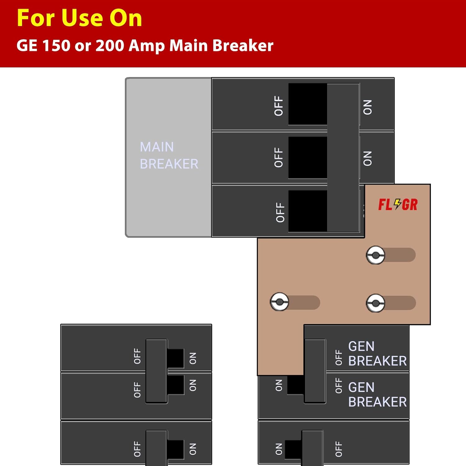 Generator Interlock Kit Compatible with General Electric GE 150 or 200 &nbsp;Amp Panels. 1 1/4" Spacing Between Main and Branch Breakers