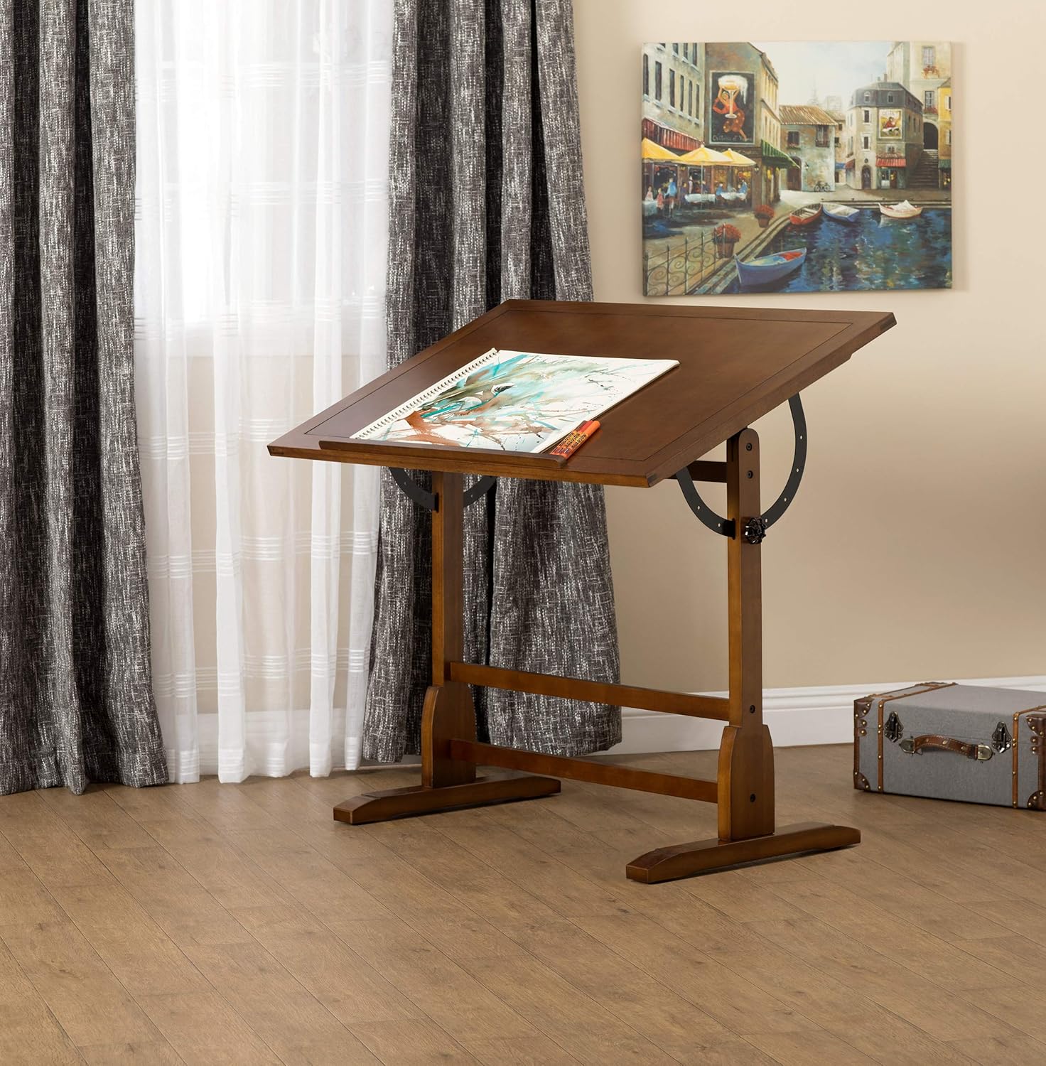 Studio Designs Vintage Drafting Table + Retro Stool Bundle | Solid Wood Craft Tables