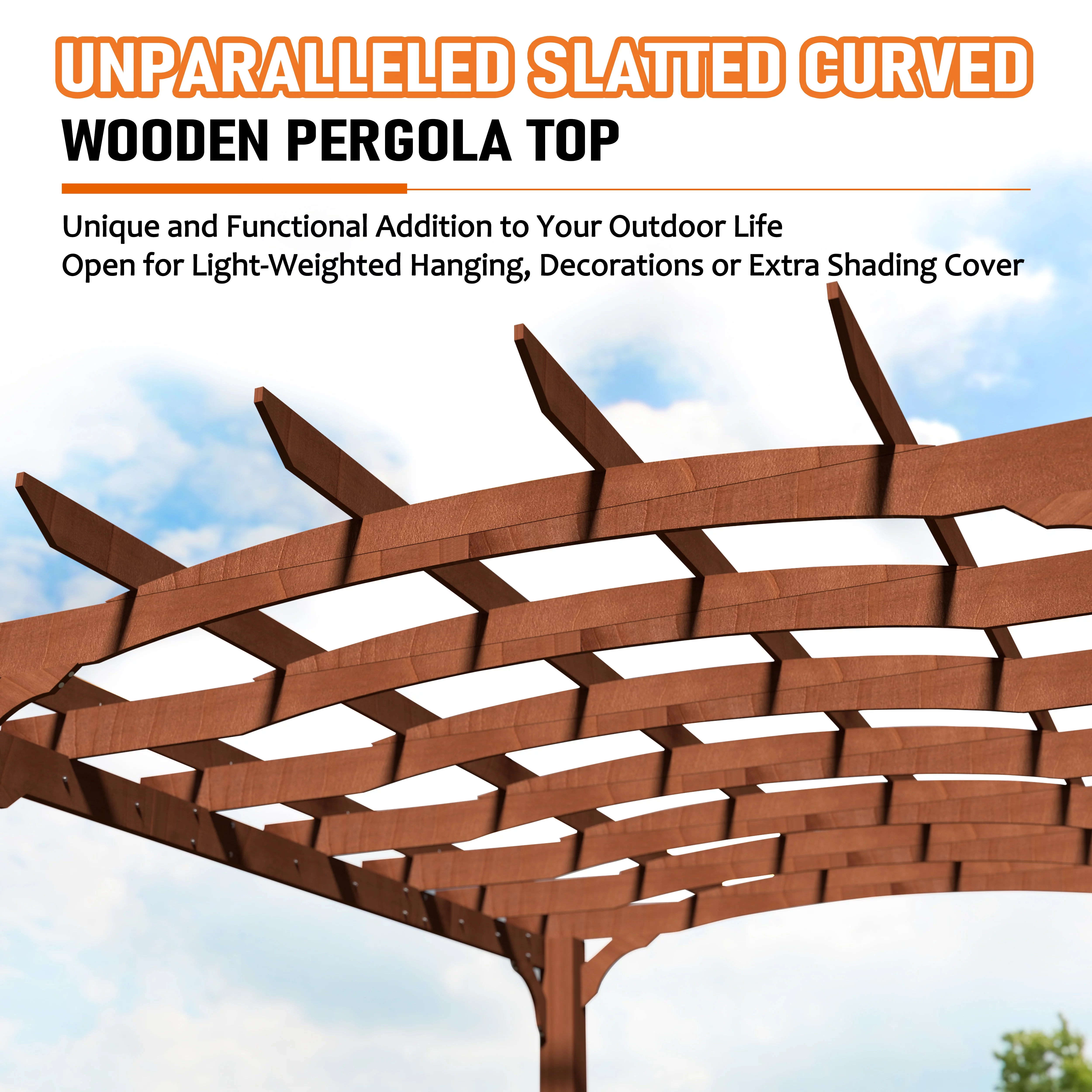 VEIKOUS 12' x14' Cedar Wood Pergola w/ Arched Roof and Ground Stakes for Outdoor Patio, Garden, Deck