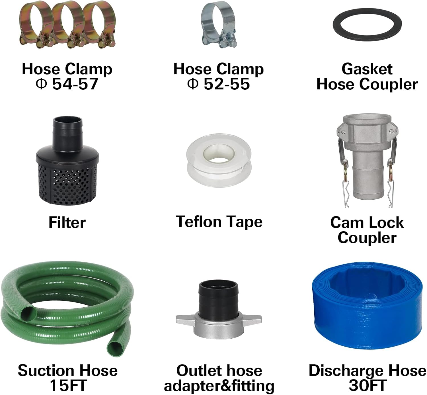 BILT HARD Semi-Trash Water Pump 2 inch, 158 GPM 7HP Gas Powered Water Transfer Pump, with Water Hose Kit