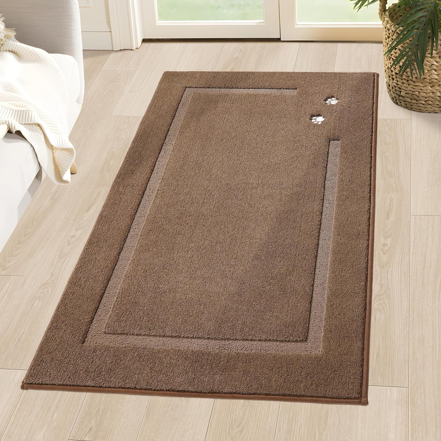 Dog Door Mat for Muddy Paws 36"x60" Dirt Trapper Absorbent Doormat Non Slip Entryway Rugs Washable Stain Resistant Welcome Floor Mat Soft Low-Profile for Front Back Door, Brown