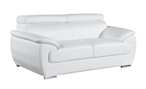 4571 Veal Collection Leather Upholstered Modern Living Room Chair, Loveseat, Sofa, White
