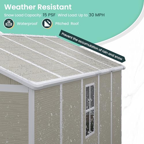 UDPATIO Outdoor Resin Storage Shed 6x4.5 FT, Plastic Garden Shed for Bike, Garbage Can, Tool, Outside Sheds with Lockable Door for Backyard, Patio, Lawn, Grey & White