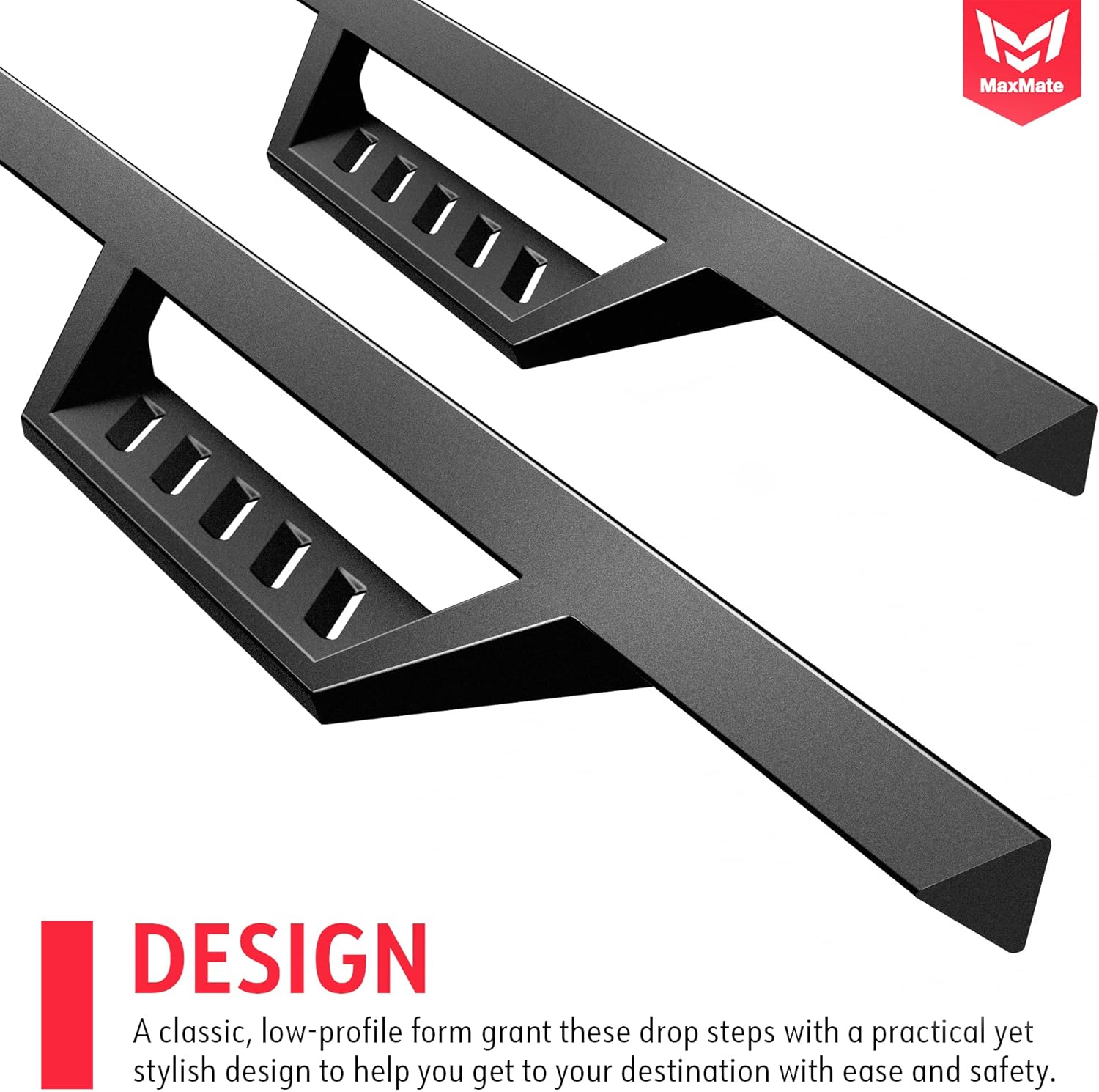 MaxMate Triangular Drop Steps Compatible with 2019-2024 Chevy Silverado GMC Sierra 1500; 2020-2024 2500 3500HD | Crew Cab | LD3C71018MX | Side Rail Nerf Bars Running Boards