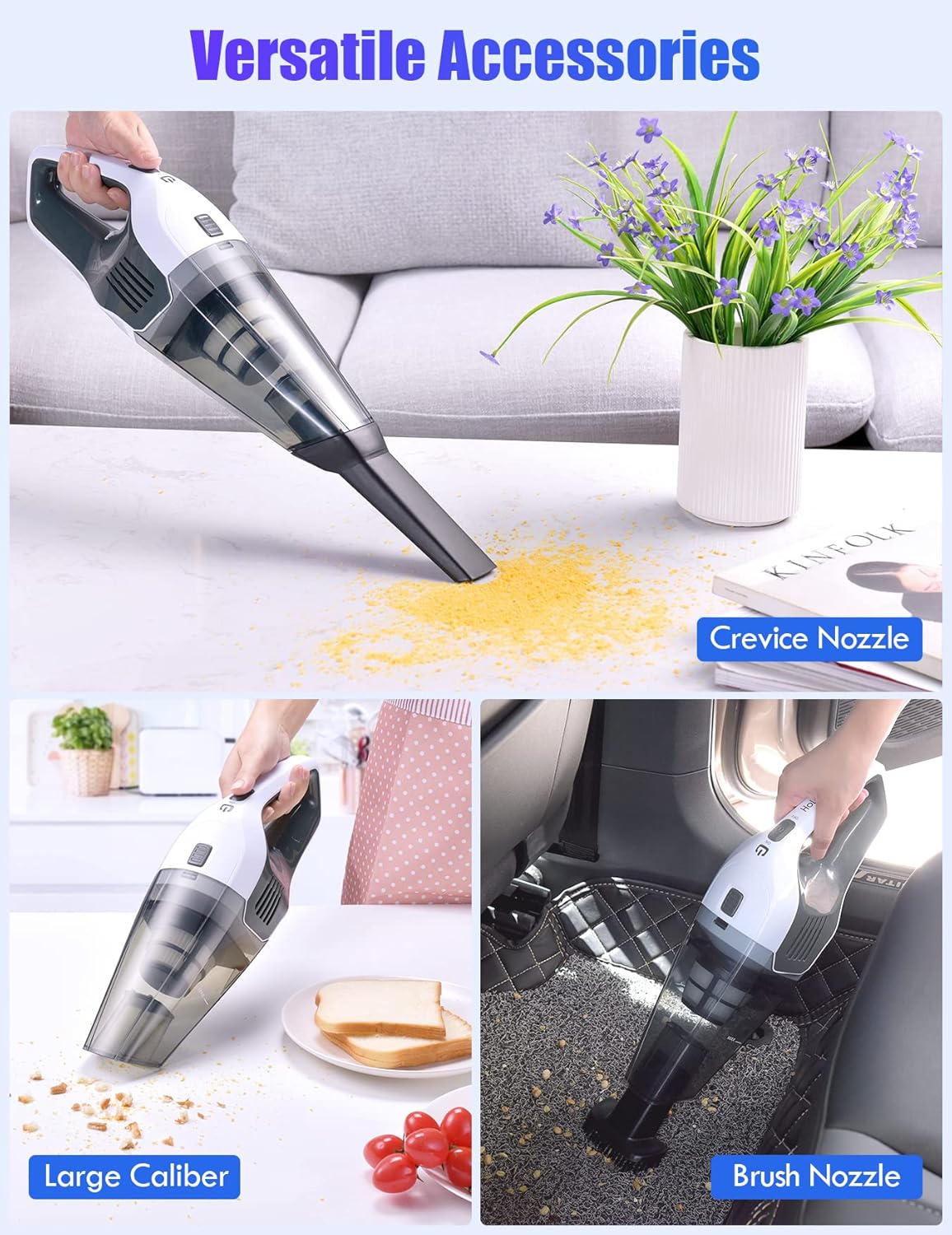 Handheld Vacuum 8000Pa, Wall-Mounted Rechargeable Powerful Hand-held Cordless Vacuum Cleaner with 30min Runtime, 3H Quick Charge Multipurpose Lightweight Hand Vacuum for Dust Carpet Stair Pet Hair