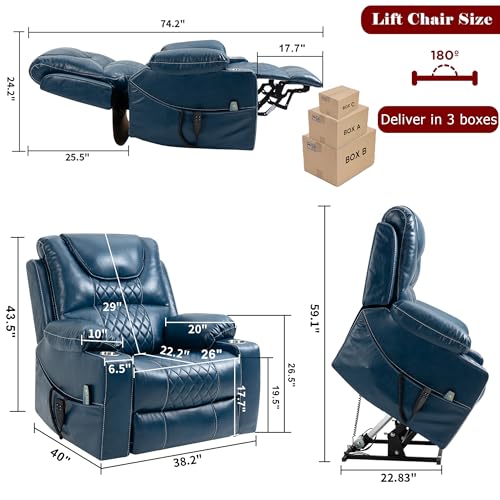 Power Lift Chair Lay Flat Recliner Infinite Position Electric Dual Motor Stand Up Lift Chair with Massage and Heat for Adults,Heavy Duty Recliners with 2 Remote Controls and Two Cup Holders
