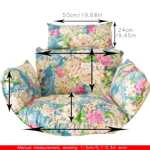 Swing Egg Chair Cushion with Adjustable Pillow, Swing Chair Cushion Replacement, Thicken Patio Hanging Egg Chair Pad with Headrest for Hanging Egg Chair Swing(ONLY Cushion)