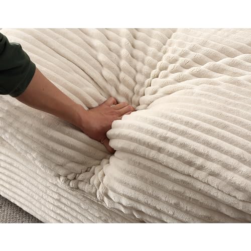 Oversized Luxe Double Chaise Sleeper Sofa, Comfortable Cloud Couch Soft Fluffy Corduroy Upholstery with Square Armrests & Removable Back Cushioned for Living Room Bedroom (Beige, 74.8 inch)