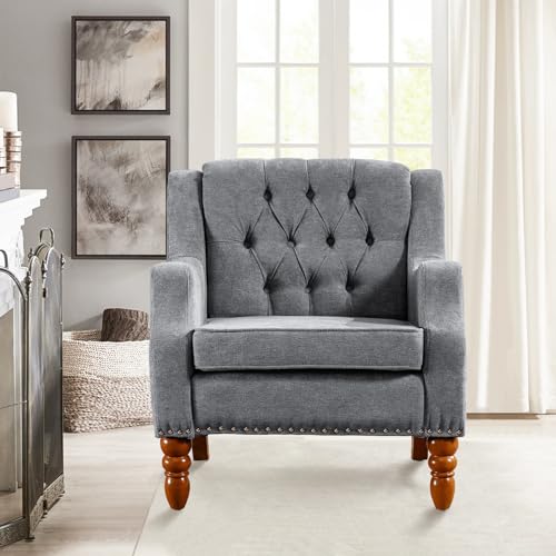 Accent Chairs Set of 2, Comfy Single Upholstered Wingback Chair with Back Mid Century Modern Reading Chair with Nail-Head Trim Armchair Arm Chair for Living Room Bedroom(Beige)