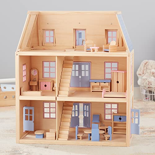Melissa & Doug Wooden Multi-Level Dollhouse Wooden Multi-Story Pretend Play Dollhouse for Kids
